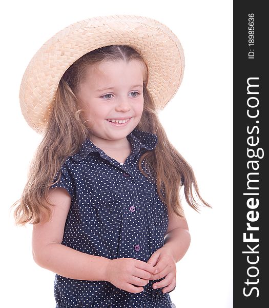 Attractive Little Girl With Big Straw Hat