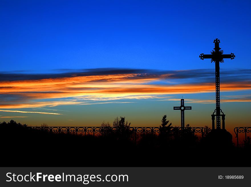 Crosses At Sunset