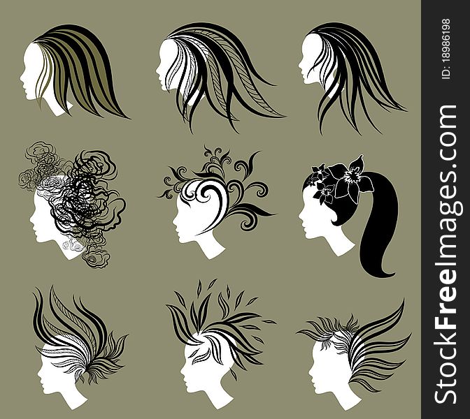 Vector set of vintage girls hair from leafs (from my big Floral collection)