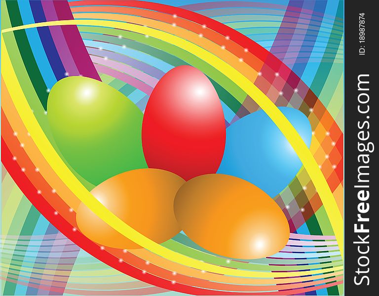 Multi-colored eggs round a rainbow. Multi-colored eggs round a rainbow