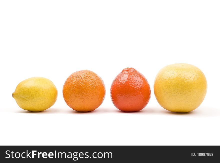 Group of fruits arranged in a row. Isolated on white. Group of fruits arranged in a row. Isolated on white.