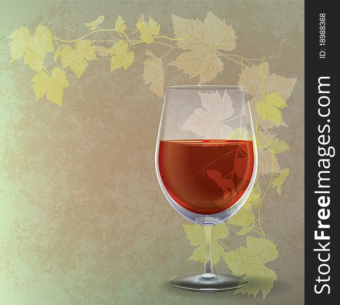 Grunge illustration with wineglass on green background