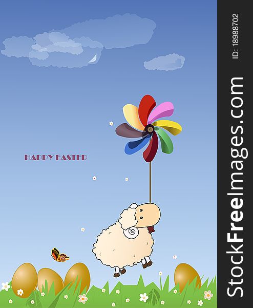 Easter greeting with lamb and golden egg. Easter greeting with lamb and golden egg