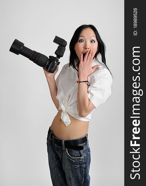 Asian Woman With Photo Camera