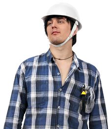 Young Worker Isolated With Wire-cutters In Pocket Royalty Free Stock Photos