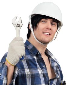 Cheerful Worker With Spanner In Hand Royalty Free Stock Image