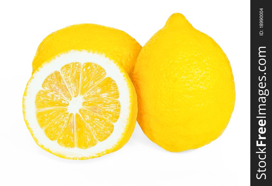 Juicy, ripe lemons on a white background