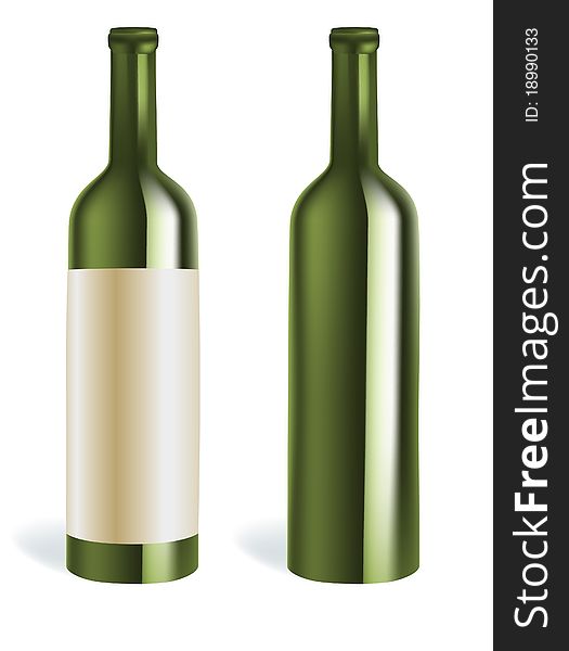 Green wine bottle with and without label