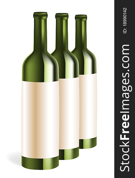Green wine bottles with and without label