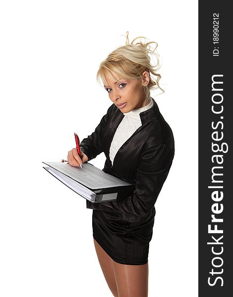 Young businesswoman hold a file. Young businesswoman hold a file