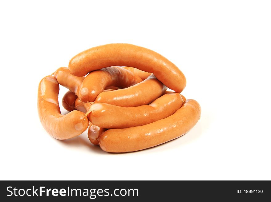 Stack of sausages isolated on white background