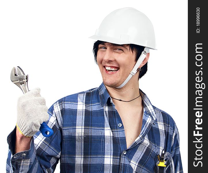 A portrait of young worker wearing protective gear. A portrait of young worker wearing protective gear