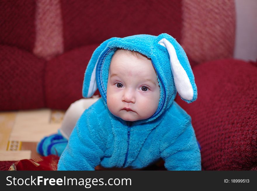 Photo of the Baby boy in suit of the rabbit