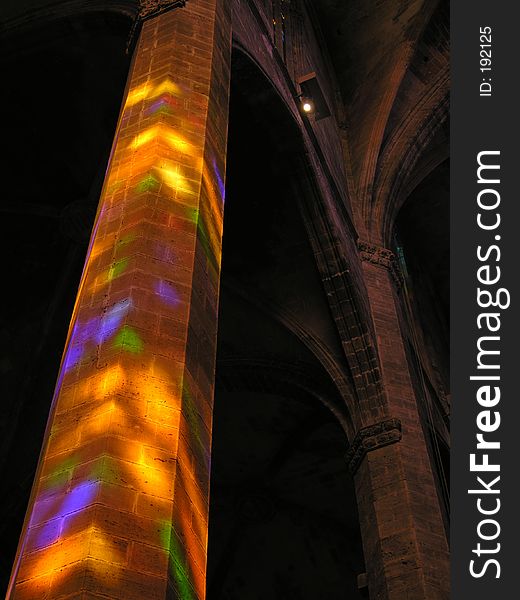 Illuminated pillar in a cathedral