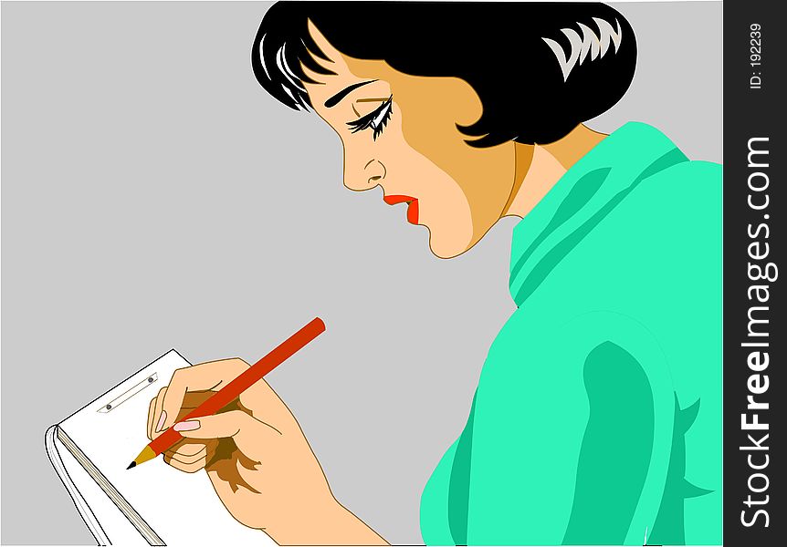 Graphic illustration of a lady secretary taking notes