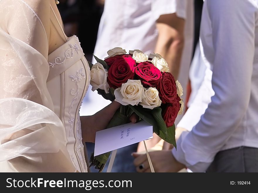 Bride with her flowers in hand. Bride with her flowers in hand