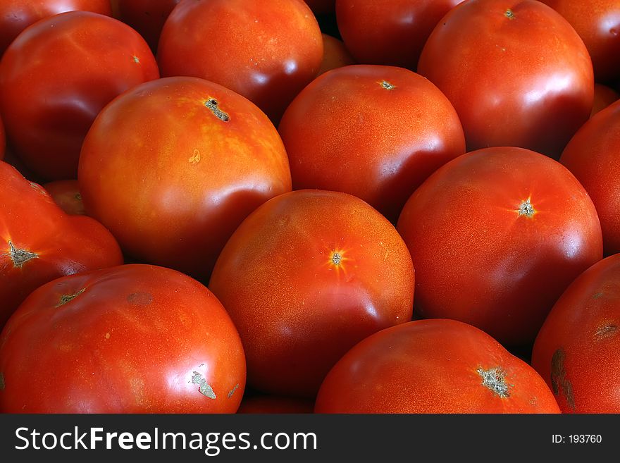 Tomatoes in an open air market.