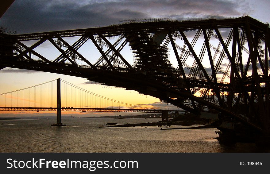 The Firth of Forth railway bridge, just outside of Edinburgh, Scotland.