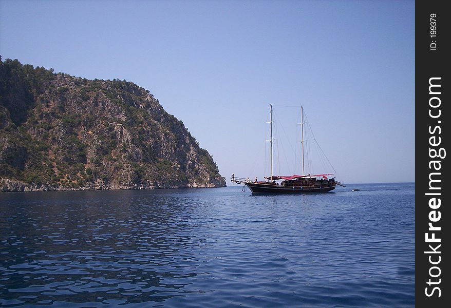 a ship sailing on the sea on the western coast of Turkey. a ship sailing on the sea on the western coast of Turkey