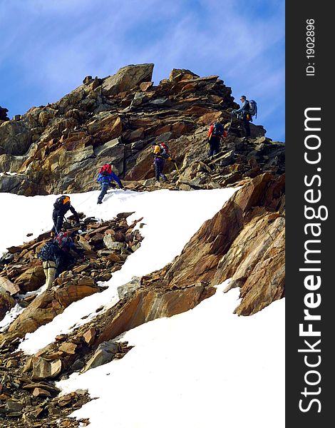 Ice climbing group on the mountains