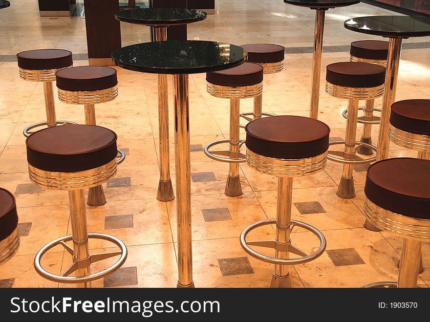 Stools and tables in a cafe