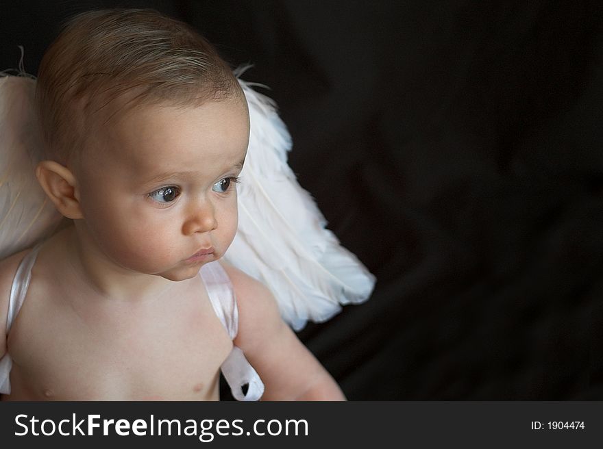 Image of baby wearing angel wings. Image of baby wearing angel wings