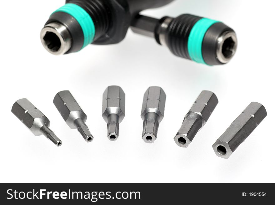 Picture of safety screwdriver bits (Hex bolt with hole) and screwdriver. Picture of safety screwdriver bits (Hex bolt with hole) and screwdriver.