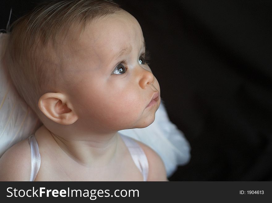 Image of baby wearing angel wings. Image of baby wearing angel wings