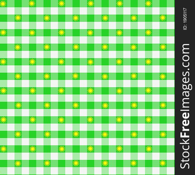 A Green gingham background with small yellow flowers. A Green gingham background with small yellow flowers