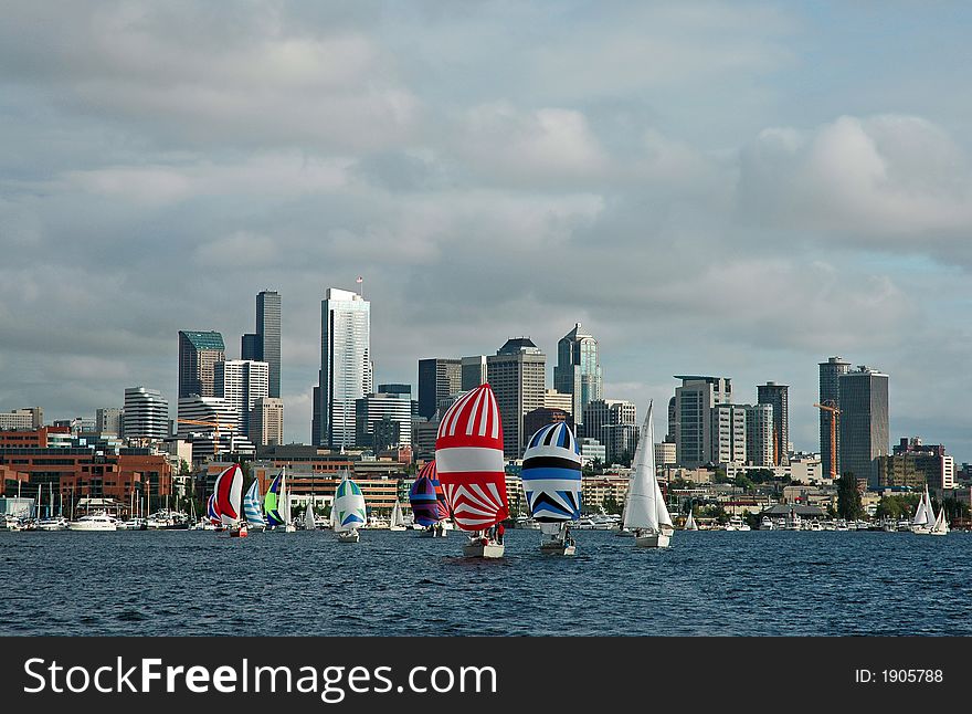Sailing on Lake Union in Seattle, WA. Sailing on Lake Union in Seattle, WA