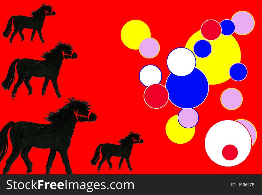 Background for children with colorful circles and horses.