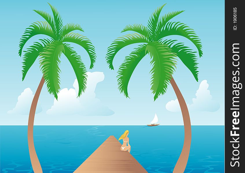 Illustration of a dock on an afternoon in the tropics. Illustration of a dock on an afternoon in the tropics