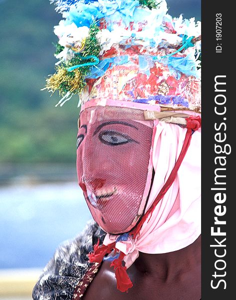 Man wearing a face mask on carnival day. Man wearing a face mask on carnival day.