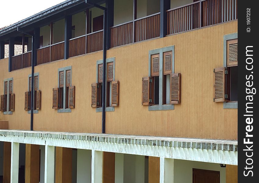 Hotel room windows from outside