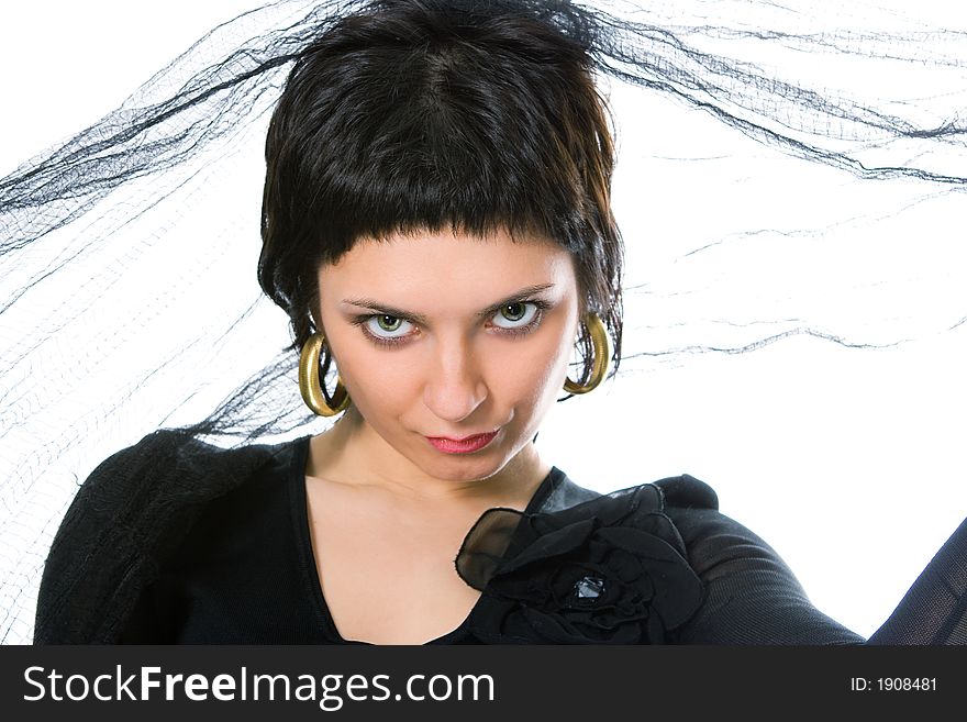 Beauty eastern woman in headscarf on white background