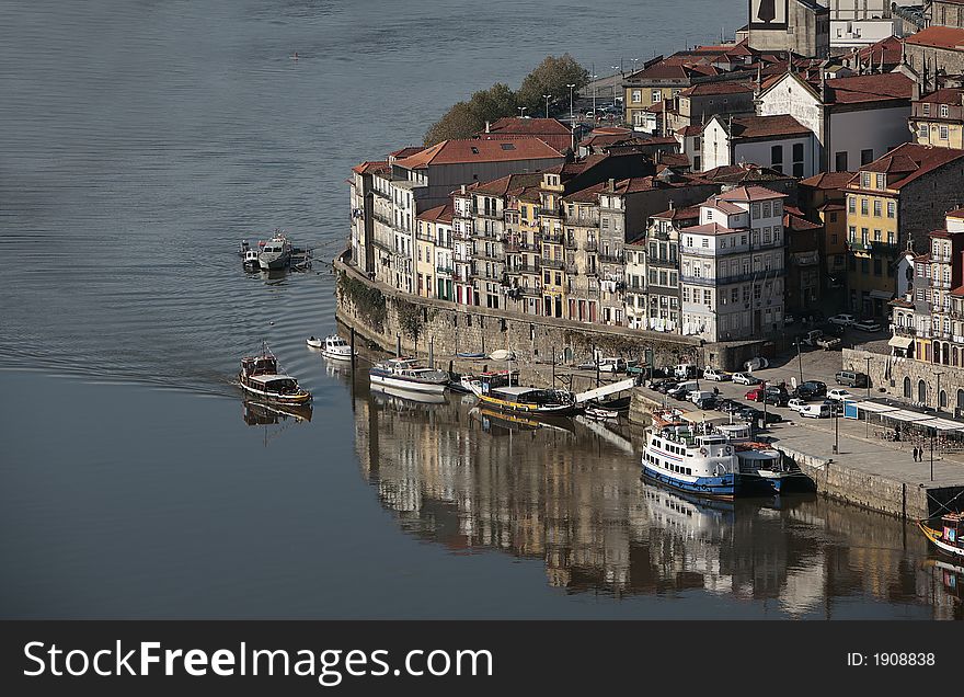 View of oporto ribeira with reflex