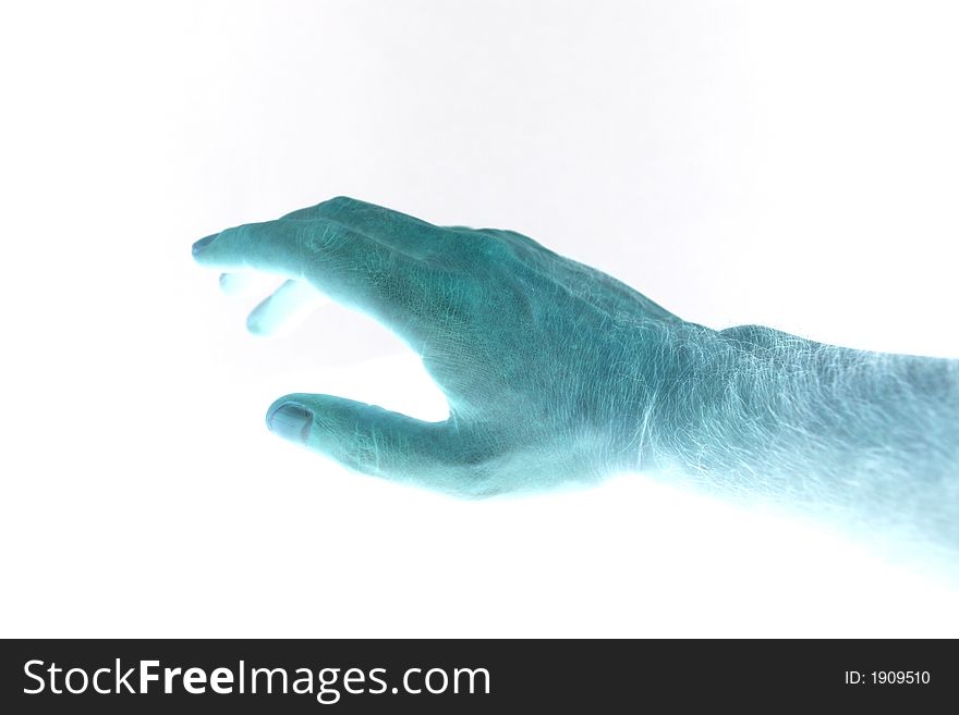 Blue hand on a white background. Blue hand on a white background