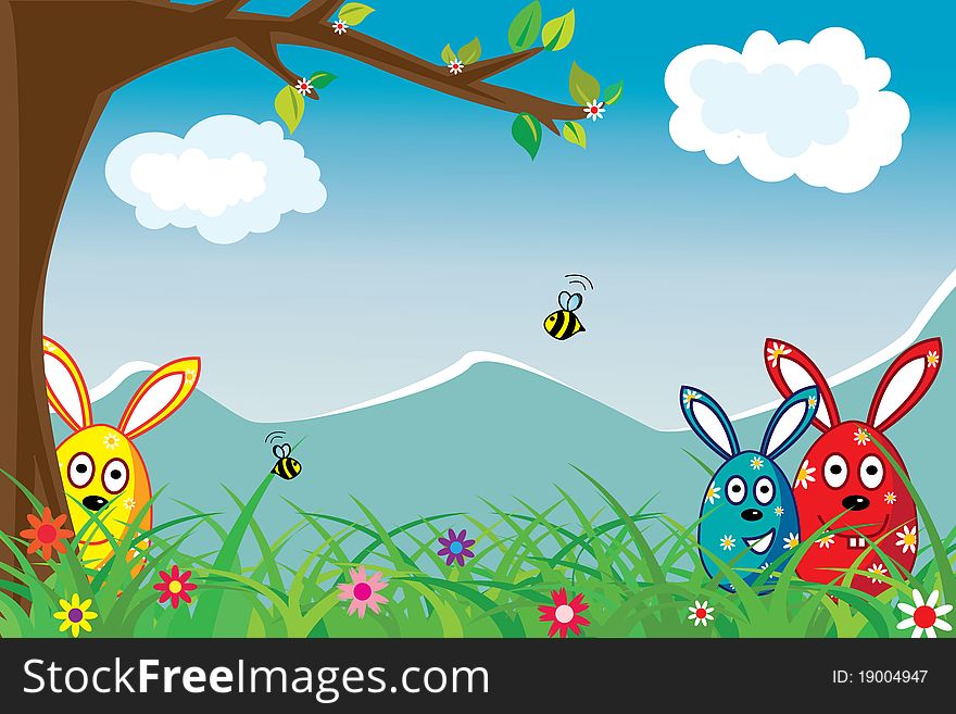 Wallpaper for easter with three colorful eggs