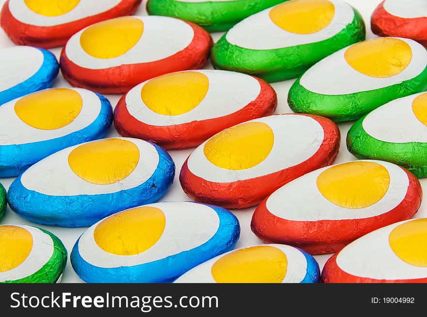 Coloured easter eggs on a white background