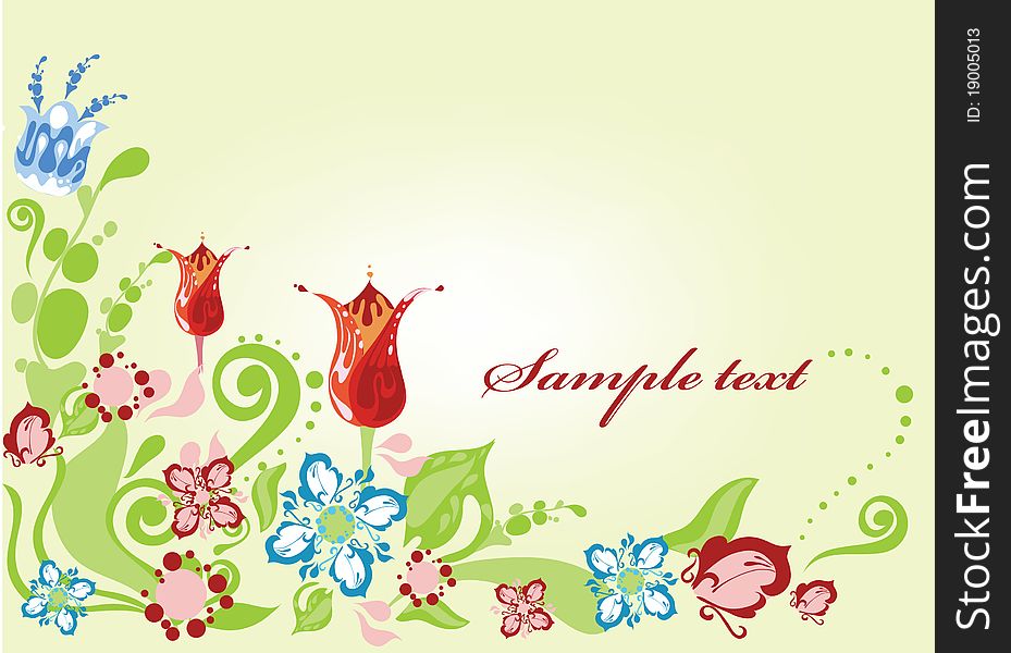 Background with creative flowers and green leaves. Background with creative flowers and green leaves