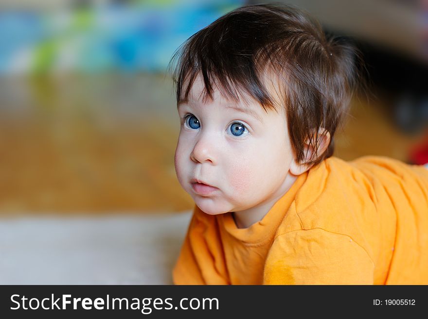 Single cute baby with blue eyes