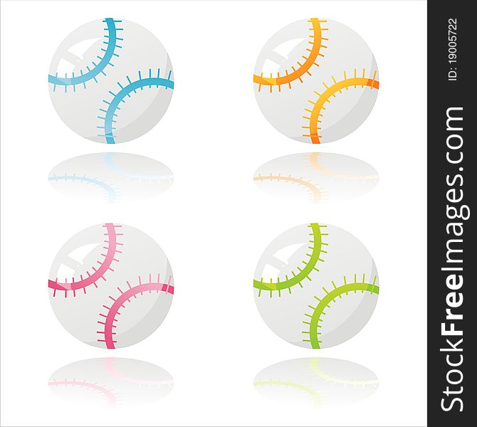 Set of 4 colorful baseball balls