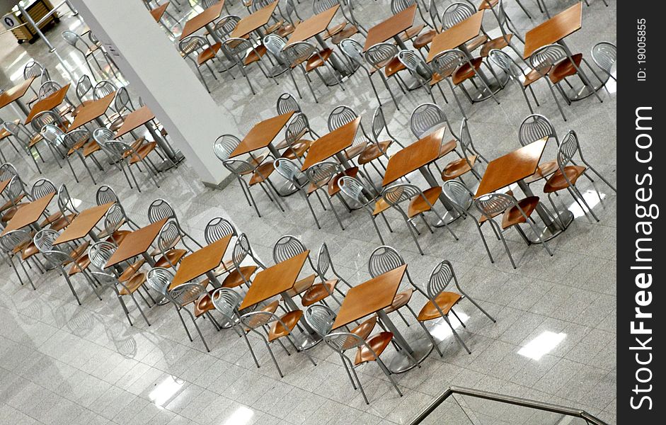 Empty outdoor seating in the restaurant