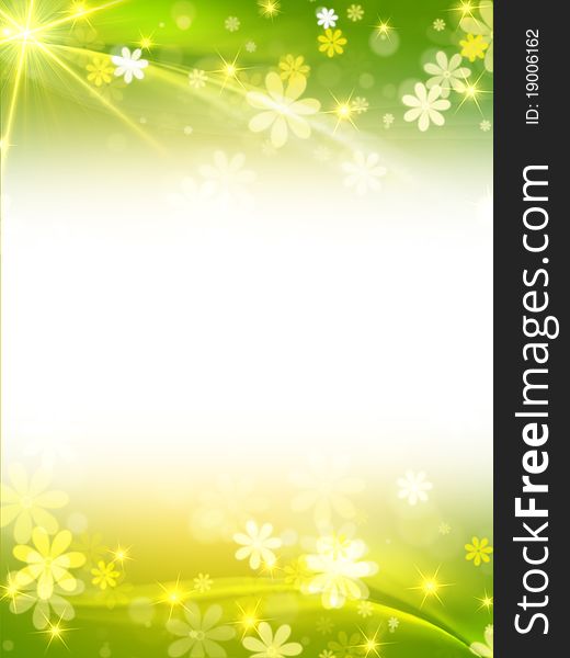 Green frame with flowers, stars and sun. Green frame with flowers, stars and sun