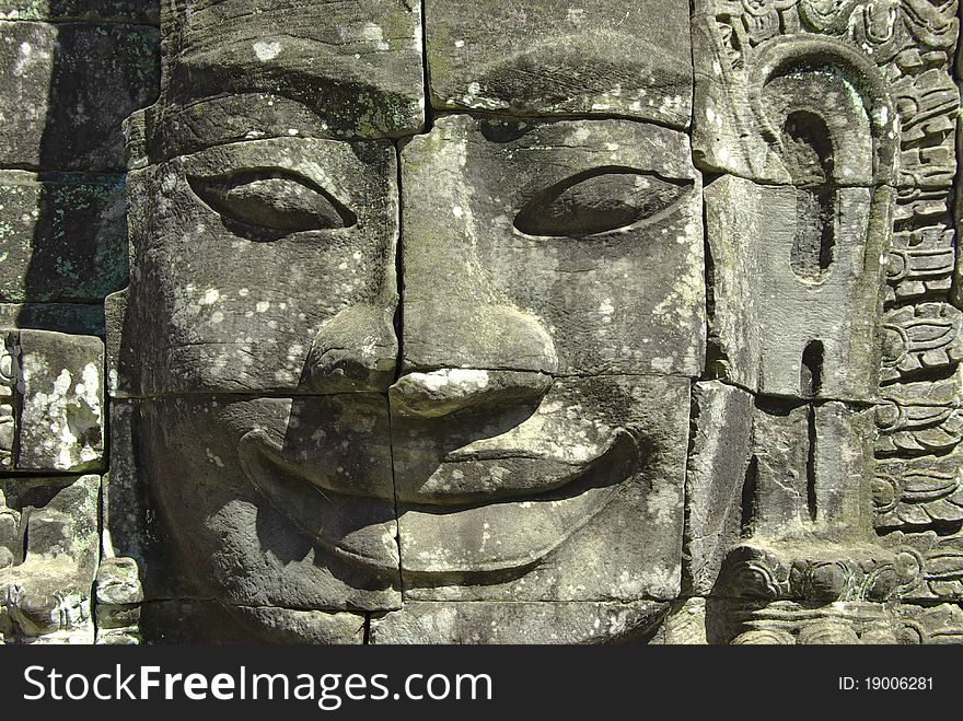 Stone Head On Towers Of Bayon Temple