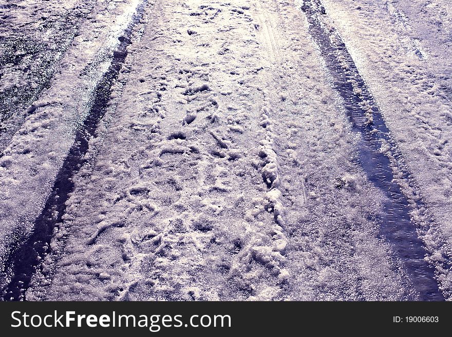 Frozen trees and snowy land road at winter. Frozen trees and snowy land road at winter