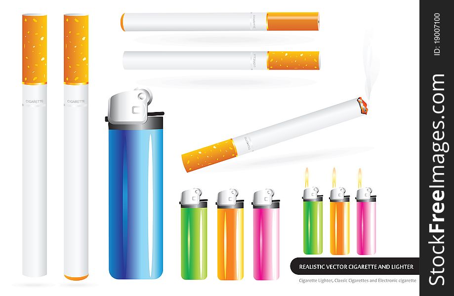 Realistic Vector Cigarettes And Lighter