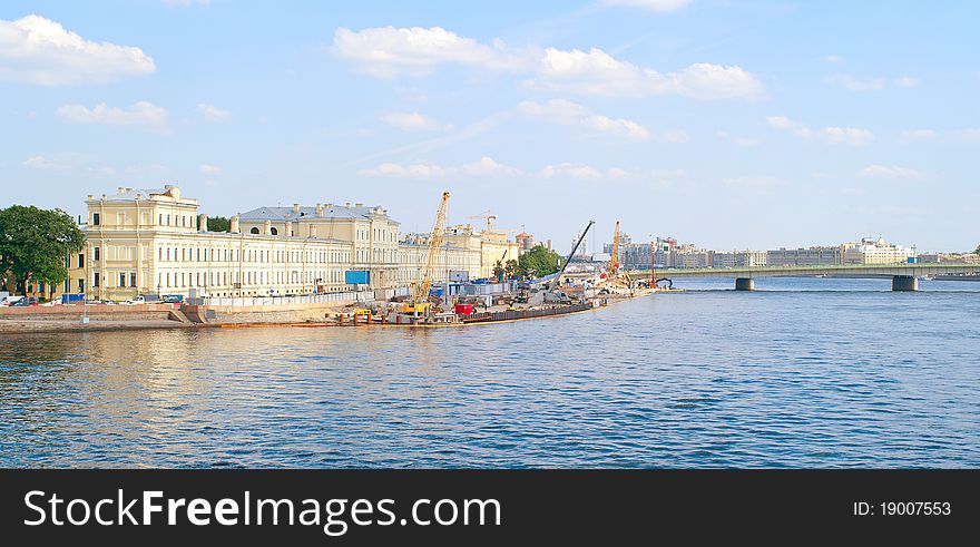 The urban landscape with river Neva. St.-Petersburg, Russia