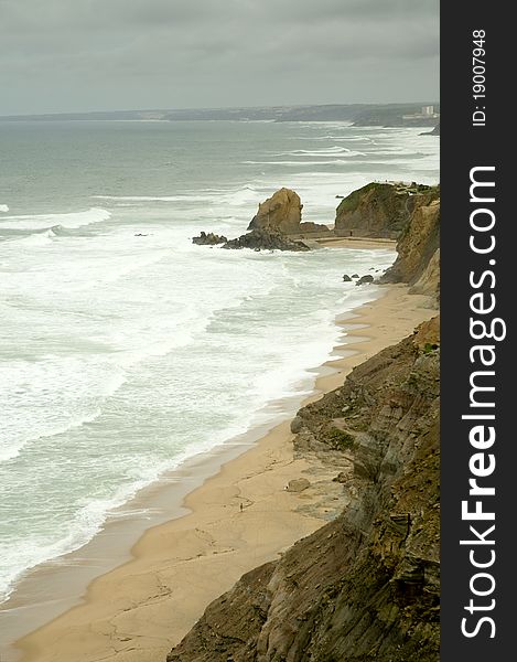 View of shoreline nearby Santa Cruz, Portugal. View of shoreline nearby Santa Cruz, Portugal