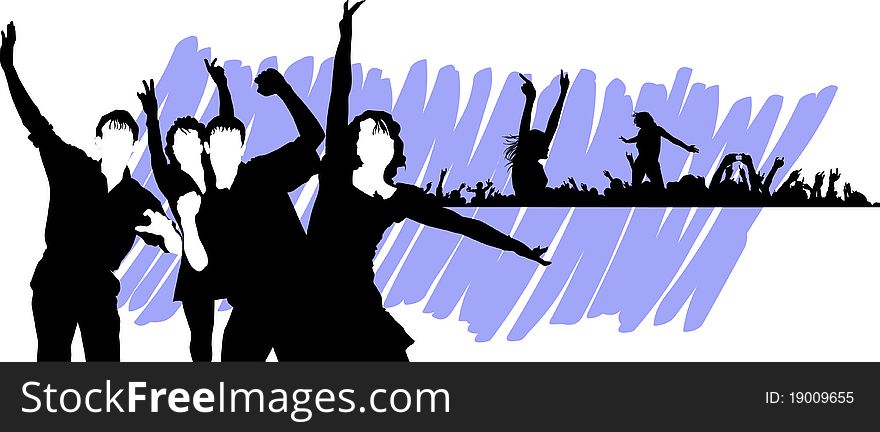 Silhouette of a group of people at a music or party. Silhouette of a group of people at a music or party